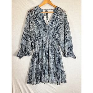 Lovestitch Feather Print Split Sleeve Mini Dress Women Size SMALL
